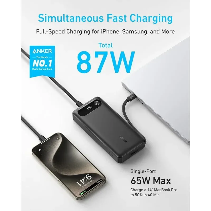 Anker PowerBank 20000Mah 87W USB-C, Color - Black - Image 3