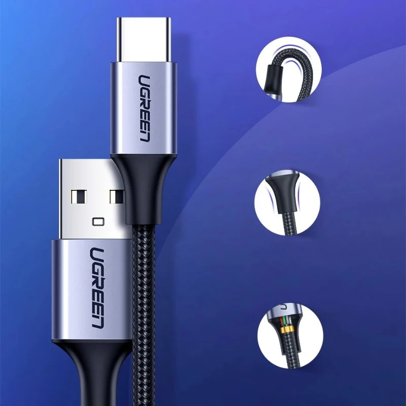 UGreen USB-A To USB-C Braided Cable 1m-Black - Image 5